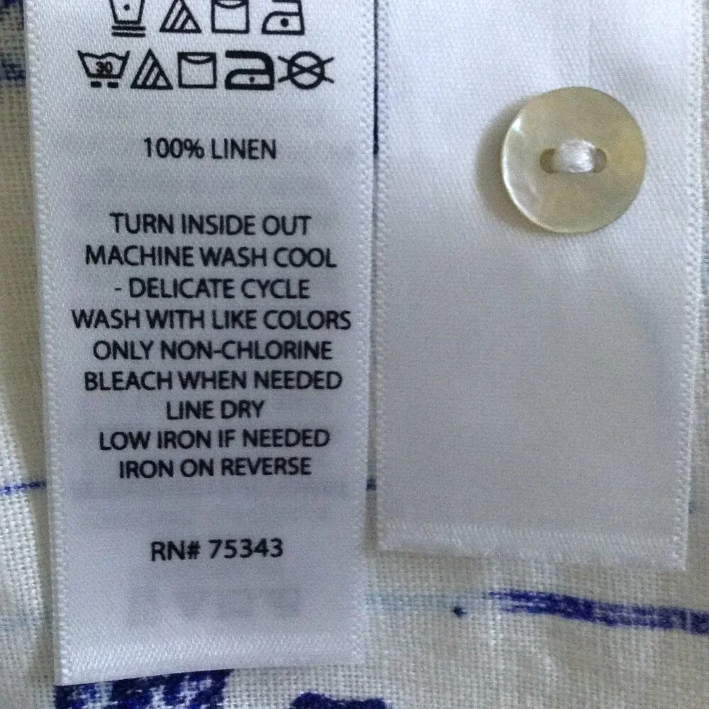NWT C&C California "L" Linen Beachy Blue and White Blouse; Carefree, Hawaiian - Picture 6 of 6
